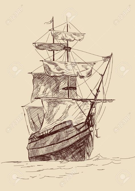 History Art Drawing, The Will Of The Many, Well Sketch, Drawing Ship, Pirate Ship Drawing, History Drawing, Boat Sketch, Classic Drawing, Ship Sketch