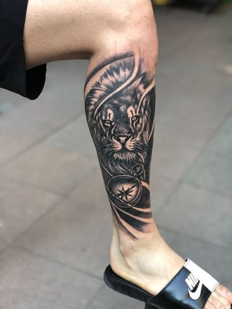 Surprise everyone with a chic tattoo on your leg! We've collected 50+ of the most unique and trendy male leg tattoo ideas and divided them into 9 groups. Leg Tattoos For Men, Back Of Leg Tattoos, Tiger Tattoo Sleeve, Tattoo Ideas Males, Best Leg Tattoos, Wolf Tattoos Men, Lion Tattoo Sleeves, Tiger Tattoo Design, Skeleton Hand Tattoos