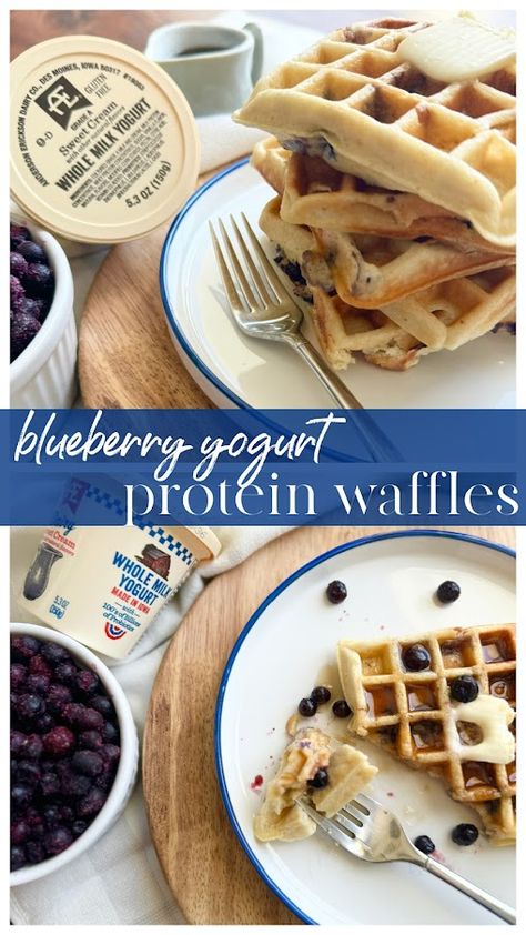 Blueberry Yogurt Protein Waffles Blueberry Protein Waffles, Healthy Blueberry Waffles, Yogurt Waffle Recipe, Yogurt Waffles, Recipes With Bread, Heart Breakfast, Best Waffle Recipe, Easy Healthy Breakfast Recipes, Yogurt Protein