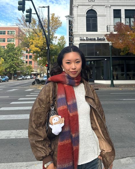 a midday stroll around boise with mom 🧸🤎 (it was not cold enough for this scarf) save for fall outfit inspo later! . . . #falloutfitideas #fallfashion #outfitinspo Long Coat Scarf Outfit, 26 Degree Weather Outfit, Olive Green Scarf Outfit, Washington Dc Aesthetic Outfit Winter, Cool Girl Winter Fashion, Fall Shawls Outfits, Mammoth Outfits Winter, Scarf Over Head Outfit, Plus Size Scarf Outfit