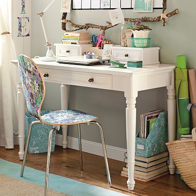 Pottery Barn inspired Desk L Shaped Wood Desk, Homework Desk, Homework Area, White Desk Chair, Teen Desk, Homework Station, Classic Desk, Pb Teen, Study Furniture