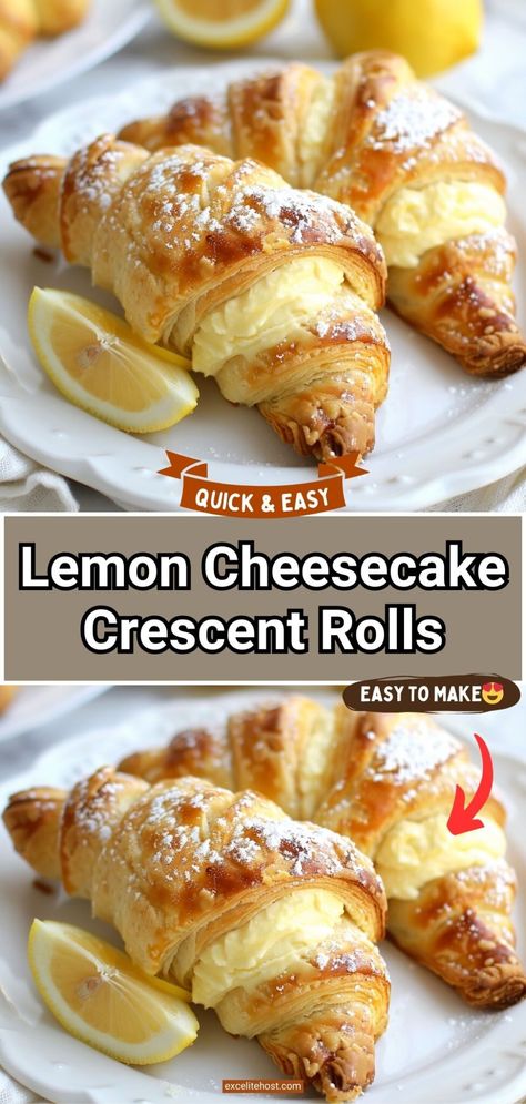 Lemon Cheesecake Crescent Rolls Recipes With Lemon, Cheesecake Crescent Rolls, Crescent Roll Recipes Dessert, Crescent Roll Dessert, Crescent Roll Cheesecake, Cream Cheese Crescent Rolls, Lemon Cheese, Crescent Recipes, Lemon Dessert Recipes