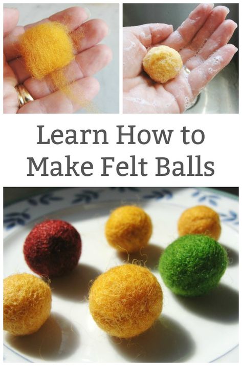 How To Do Wool Felting, Wool Beads Diy, Needle Felting Christmas Gifts, Wool Roving Projects, Wool Roving Crafts, Easy Felting Projects, Needle Felting Tutorials Step By Step, Diy Felt Balls, Felting Ornaments