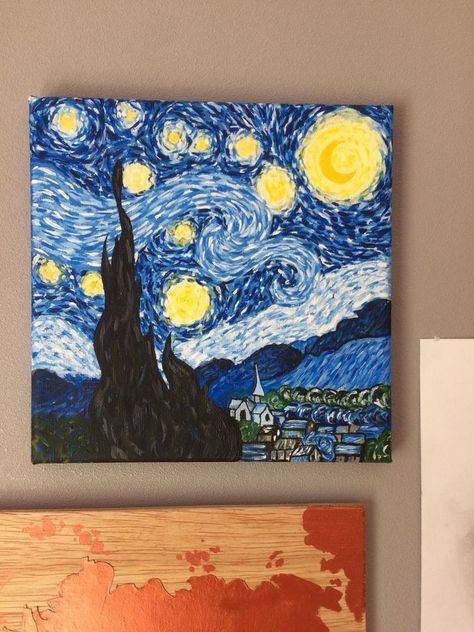 What To Paint On A Square Canvas, Stary Night Paintings, فنسنت فان جوخ, Starry Night Painting, Arte Van Gogh, Canvas Drawings, Soyut Sanat Tabloları, Abstract Art Painting Diy, Canvas Painting Designs