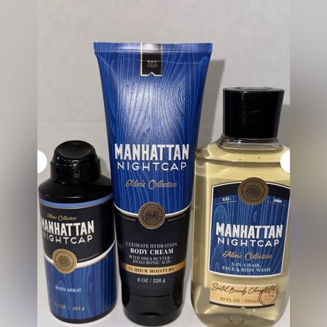 Nwt Bath & Body’s Men's 3-Piece Set “Manhattan Nightcap” Brand New Never Used! Hurry, Get It For Father’s Day! Manhattan Nightcap Scent 3-Piece Set Includes: 1 Men's Body Spray 1 Men's Body Cream 1 Men's Shower Gel Mens Shower Gel, Men Shower, Mens Body, Shave Gel, Night Cap, Body Skin Care Routine, Bath Body, Bath Body Works, Male Beauty