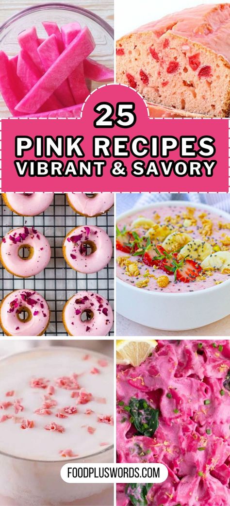 Try out these simple pink recipes for dinners and desserts. They're easy to make and add a pop of color to your meals. From healthy options to tasty drinks, these recipes cover it all. Discover easy dinner recipes or whip up a simple pink pasta sauce for a change. Enjoy the simplicity of these dishes. Pink And Green Food Ideas, Girly Food Ideas, Pink Color Party Ideas Food, Pink Savory Appetizers, Pink Food Savoury, Pink Side Dishes, Pink Savory Food Ideas, Pink Dinner Recipes, Pink Appetizers Appetizer Ideas