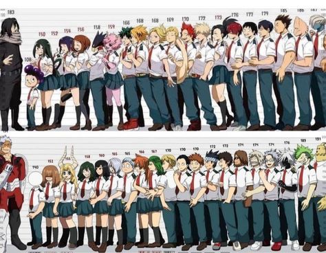 Class 1 A Height, My Hero Academia Class 1-b, Mha Characters Height, Mha Hight Scale, Mha Hight, Mha Height Chart, My Hero Academia Photo, Mha Students, Erin Clover