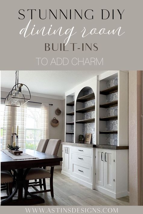 Looking for inspiration for dining room built-in cabinets? Discover how Jen created custom DIY built-ins that transformed her dining room with elegant shelving and a built-in hutch. This blog post offers a detailed breakdown of the project, perfect for those looking to tackle their own DIY built-ins for storage and design. Ready to upgrade your space with dining room built-ins? Visit the blog to see the full reveal and get expert tips to start your project today! Dining Rooms With Built Ins, Large Dining Room Storage, Built In Bookshelves In Dining Room, Dining Room Cabinetry, Built In Buffet Kitchen, Diy Dining Room Built Ins, Dining Room Cabinets Built In Buffet, Built In Sideboard Dining Room, Built In Buffet Dining Room