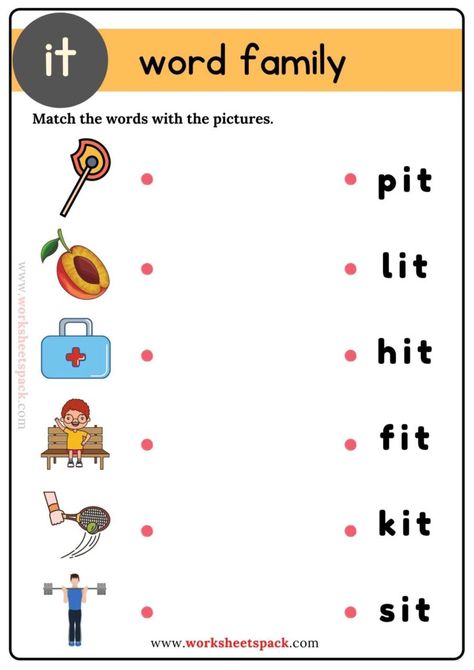 Free It Word Family Matching Worksheets for Kids - Printable and Online Worksheets Pack Cvc It Word Family, Word Family It Worksheets, It Word Family Worksheet, E Family Words Worksheets, It Words Worksheets, Two Letters Words Worksheets, It Family Words Worksheets, It Family Words, Family Words Worksheets For Kids