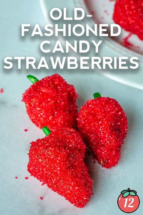 These fashioned candy strawberries are a throwback recipe that many of us remember from childhood. Homemade Strawberry Candy, Old Fashioned Hard Candy, Strawberry Candy Recipe, Candied Strawberries Recipe, Strawberry Candies, Candy Strawberries, Candied Strawberries, Rock Candy Recipe, Lunch Lady Brownies