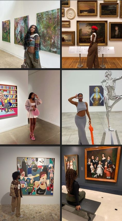 Balloon Museum Outfit, Museum Date Outfit Black Woman, Instagram Picture Ideas Black Women, Art Museum Date Outfit Black Women, The Getty Museum Outfit, Museum Trip Outfit, Photo Shoot In Art Gallery, Spring Museum Outfit, Museum Birthday Photoshoot