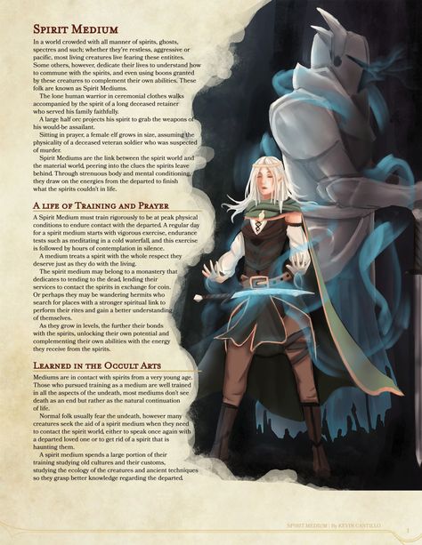 DnD 5e Homebrew — Spirit Medium Class by Kexxar Dnd Feats, 5e Classes, Fantasy Gods, D D 5e Homebrew, Homebrew Classes, Spirit Medium, Gods Art, D D Classes, Dnd Classes