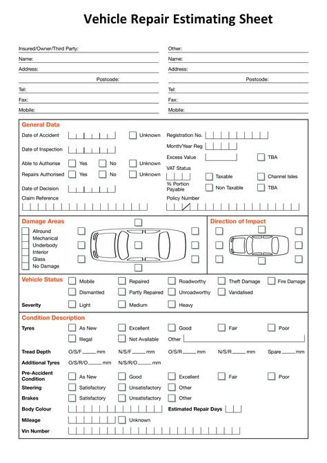 Vehicle Repair Estimating Sheet - How to make a quick estimate of damage to a car for insurance or repair services? Download this Vehicle Repair Estimating Sheet now! Car Repair Estimate Template, Truck Repair Shop, Yomi Casual, Insurance Logo, Car Checklist, Coin Laundry, Estimate Template, Auto Body Shop, Automotive Repair Shop