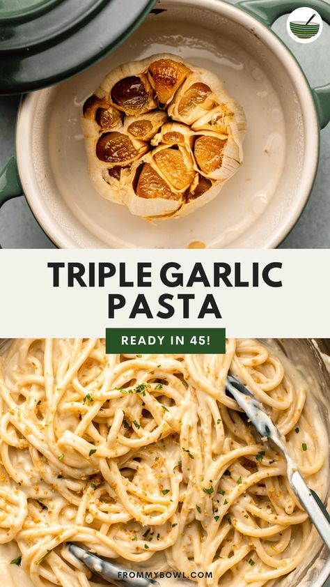 This Triple Garlic Pasta is a garlic lover’s dream. With roasted and fresh garlic in the pasta sauce and served with garlic-infused breadcrumbs on top, this dish is rich, creamy, and delicious. Vegan, Gluten-Free Option. Vegan Pesto Sauce, Garlic Pasta Recipe, Vegan Pasta Dishes, Garlic Pasta Sauce, Homemade Cashew Milk, Comfort Pasta, Creamy Garlic Sauce, Garlic Noodles, Multi Cooker