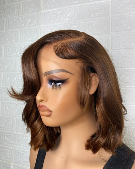 SUMMER TIME VIBES 😍😍 We not playing over here PARIS Flirty Bob SOFT BROWN Side Part ✨ 5x5 HD lace GLUE-LESS unit Available for purchase 🤎 TEXT TO ORDER: 484-475-6470 or click the link in bio for EXPRESS SHIPPING -Hair: raw Indian luxe wave with 5x5 HD closure -Size: 21”-23” circumference -Elastic Adjustable Band for glue-less wear ALL Custom signature units include: ✅Custom machine made ✅Tailored to fit clients head measurements ✅Premium Bundles & HD lace included ✅Glue-less/easy i... Closure Hairstyles, Lace Closure Hairstyles, Wigs Install, 2 Hairstyles, Hairstyle Wigs, Side Part Bob, Lace Glue, Flat Iron Curls, Custom Signature