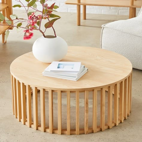 Slat Coffee Table, Coffee Table Round, Oak Coffee Table, Table Round, Coffee Table Design, Center Table, Table Design, Coffee Tables, Ash