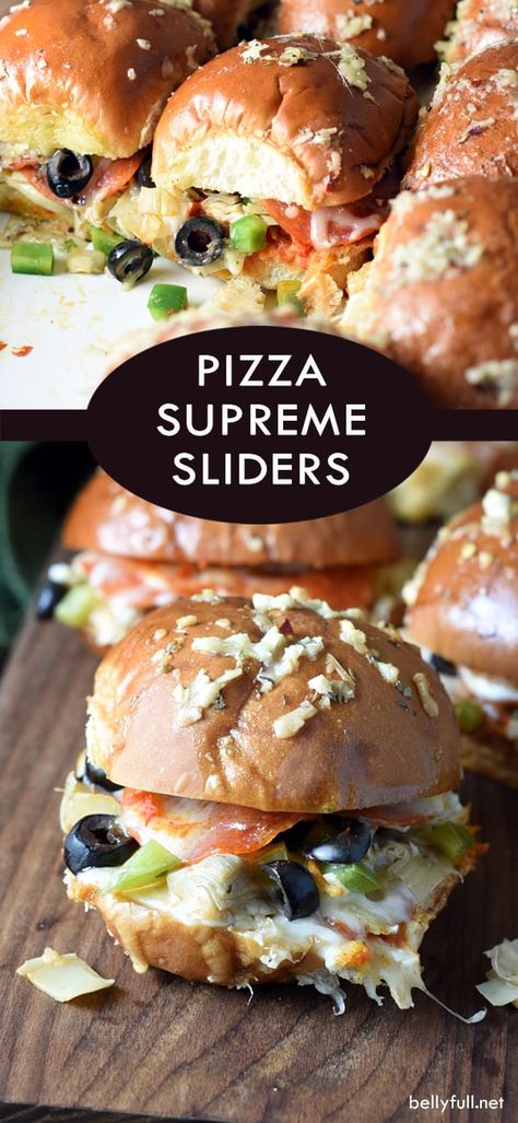 Appetizers For Party Crowd Pleasers, Pizza Supreme, Easy Sliders, Party Crowd, Pizza Slider, Slider Sandwiches, Supreme Pizza, Classic Pizza, Mini Sandwiches