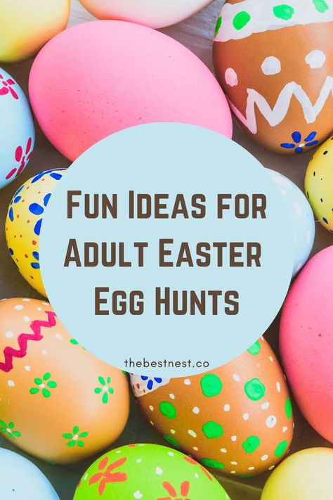 Easter Party Adults, Easter Host Gift Ideas, Fun Adult Easter Games, Easter Games For Teens And Adults, Easter Egg Hunt Adult Ideas, Easter Egg Hunt Ideas For All Ages, Easter Egg Scavenger Hunt For Adults, Easter Fun For Adults, Easter Egg Games For Teens