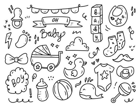 Scrapbook Doodles, Baby Doodle, Baby Shower Scrapbook, Doodle Baby, Baby Boy Shower Party, Baby Fotografie, Drawing Collection, Boy Shower Invitations, Baby Shower Invitation Cards