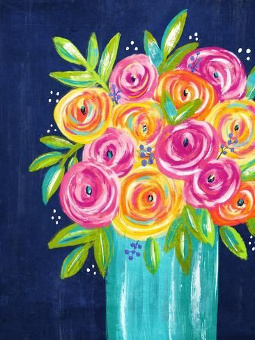 size: 12x9in Art Print: Floral Bouquet by Lisa Nohren : Modern Flower Painting, Simple Flower Painting Ideas, Pop Art Flowers Floral Design, Bouquet Of Flowers Painting Acrylic, Abstract Flower Vase Painting, Flower Bouquet Canvas Painting, Abstract Flower Bouquet Painting, Abstract Flowers Print, Traditional Artwork