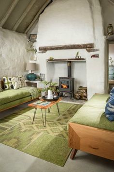 Lost Cottage Kerry, Colour Fireplace, Irish Cottage Renovation, Irish Cottage Decor, Irish Cottage Interiors, Ceiling Colour, Irish Cottages, Cottage Home Interior, Estilo Cottage