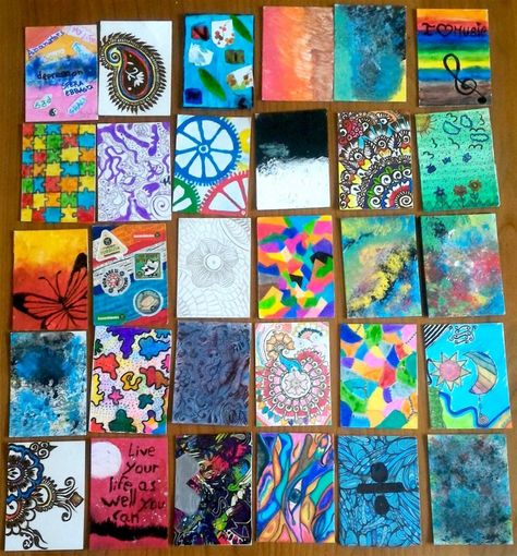 Artist Trading Cards 2018 from Italy Painting Playing Cards Ideas, Scribble Journal, Art Trading Cards Ideas, Diy Trading Cards, Artist Trading Cards Inspiration, Artist Cards Trading, Atc Cards Ideas, Artist Trading Cards Ideas, Teacher Trading Cards