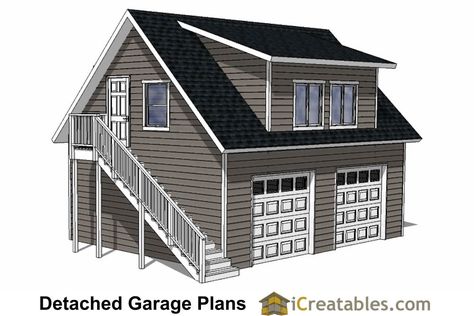 DIY 2 Car Garage Plans - 24x26 & 24x24 Garage Plans - shed plans with loft. Detached Garage Designs, Shed Design Plans, Garage Apartment Floor Plans, Slanted Roof, Shed With Loft, Garage Plans With Loft, 2 Car Garage Plans, Garage Plans Detached, Plan Garage