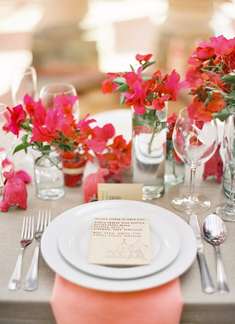 Bougainvillea Cluster Centerpieces Classic Wedding Centerpieces, Bougainvillea Wedding, La Valencia Hotel, Coral Charm Peony, Pink Wedding Ideas, Mediterranean Wedding, Spanish Mediterranean, Blush Wedding Flowers, Cabo Wedding