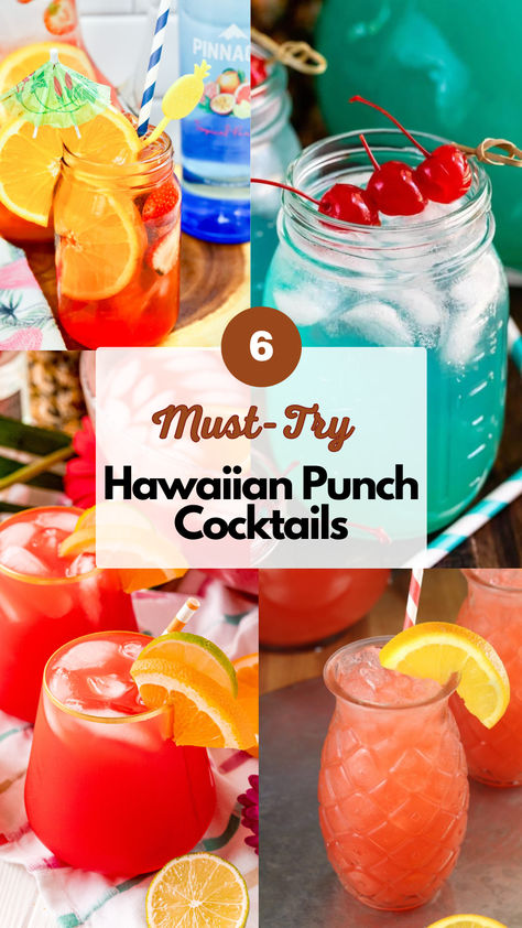 Hawaiian Punch Cocktails Hawian Punch Alcohol Drinks, Spiked Hawaiian Punch Recipes, Spiked Hawaiian Punch, Best Pool Side Drinks, Hawaii Punch Recipes, Hawaiian Punch Party Punch Alcohol, Hawaiin Drinks Cocktails Punch Recipes, Punch With Hawaiian Punch And Sprite, Luau Drinks For Kids