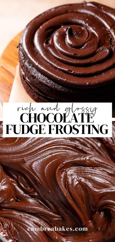 Ultra-rich and silky smooth, this dark chocolate fudge frosting is simple to make with 5 ingredients, no powdered sugar, and no corn syrup. It's the best fudge frosting for topping cupcakes, cakes, fudge brownies, and more! Birthday Cake With Chocolate Frosting, Chocolate Fudge Ganache, Chocolate Fudge Buttercream Frosting, Fudge Chocolate Frosting, Fudge Icing For Cake, Fudge Filling For Cake, 3 Ingredient Chocolate Frosting, Chocolate Cake Filling Recipes, Chocolate Frosting Recipe Buttercream