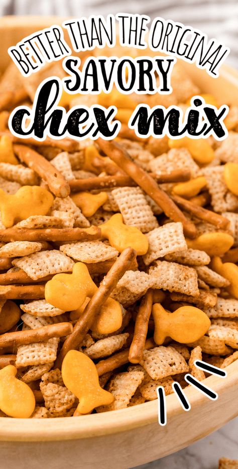 How to make the best savory Chex Mix. This simple and easy recipe is the original healthy traditional homemade snack mix with cereal, pretzels, and nuts. Baked in the oven. Chex Mix Seasoning, Savory Chex Mix Recipes, Savory Chex, Savory Chex Mix, Homemade Chex Mix Recipe, Chex Mix Original, Chex Mix Recipes Original, Chex Recipes, Original Chex