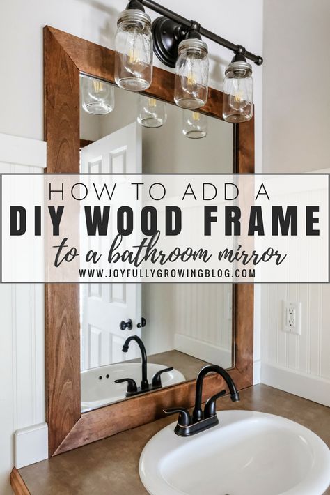 HOW TO DIY A WOOD FRAME MIRROR 90s Colonial, Boho Bathroom Remodel, Diy Restroom Decor, Diy Bathroom Makeover Ideas, Remodeling Old Homes, Half Bath Makeover, Black And Silver Bathroom, Colonial Renovation, Navy Bathroom Decor