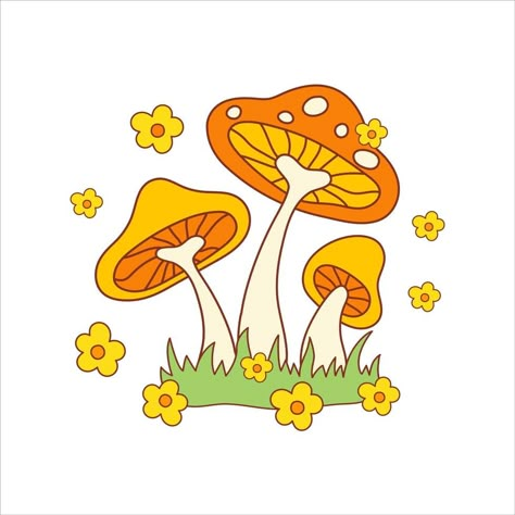 Retro psychedelic hippie mushrooms with groovy flowers isolated on a white background. Vector illustration in style 70s, 80s Bus Paint Job, Mushroom Canisters, Trippy Tattoo Designs, Mushroom Rug, Frog Bag, Mushroom Svg, Groovy Aesthetic, Trippy Tattoo, Tufting Diy