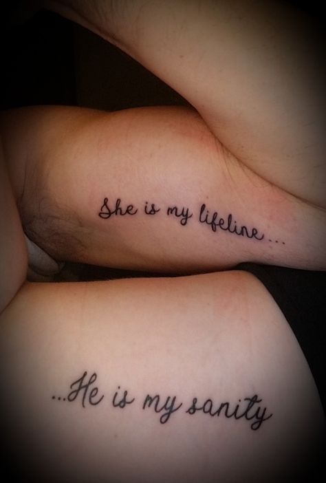 Matching Couple Quote Tattoos, Matching Tattoos For Husband And Wife Marriage, Matching Tattoos Daddy And Daughter, Light And Dark Tattoo Couple, Wife And Wife Tattoos, Cute Couple Tattoos Unique Meaningful, Surprise Tattoo For Husband, I Got This Tattoo, Mrs Tattoo Ideas