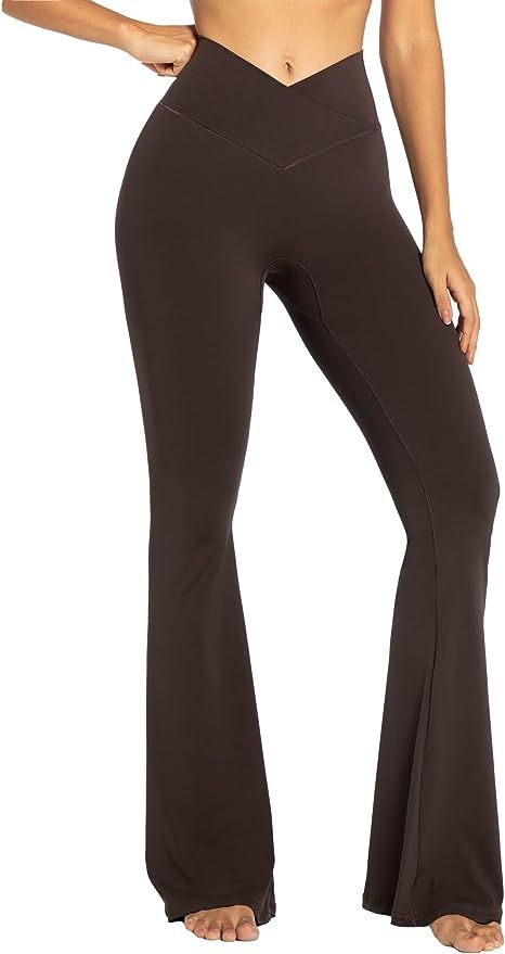 Sunzel Womens Flare Leggings with Tummy Control Crossover Waist and Wide Leg Matching Gym Set, Spider Dance, Essentials For College, Brown Flares, Flare Yoga Pants, Flattering Outfits, Flare Legging, The Flare, Clean Beach