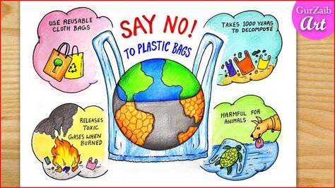 Slogan On Plastic Pollution, Plastic Free Environment Drawing, Plastic Waste Management Poster Drawing, Poster On Waste Management, Poster On Importance Of Education, Say No To Plastic Posters Drawing, E Waste Poster, Say No To Plastic Drawing, Say No To Plastic Posters