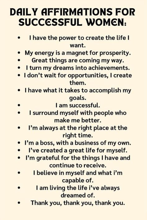 Start your day with these daily business affirmations that set the tone for success. These affirmations help you stay confident, clear-minded, and motivated as you work toward your business goals. Perfect for female entrepreneurs and anyone looking to build a successful career! Manifest Successful Business, Successful Business Woman Affirmations, New Business Affirmations, Career Success Affirmations Women, Business Owner Affirmations, Successful Career Affirmations, Affirmations For Success In Business, Dream Career Affirmation, Business Woman Affirmations