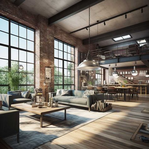 Industrial Living Room Design, Industrial Style Living Room, Industrial Living Room, New York Loft, Interior Design Per La Casa, Industrial Living, Industrial Livingroom, Loft Decor, Home Decor Ideas Living Room