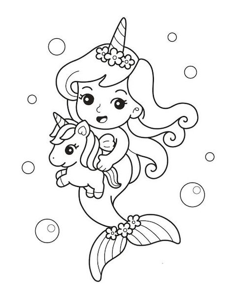 Mermaid Coloring Book, Unicorn Mermaid, Mermaid Drawings, Unicorns And Mermaids, Mermaid Coloring Pages, Unicorn Colors, Princess Coloring Pages, Beautiful Unicorn, Fairy Coloring