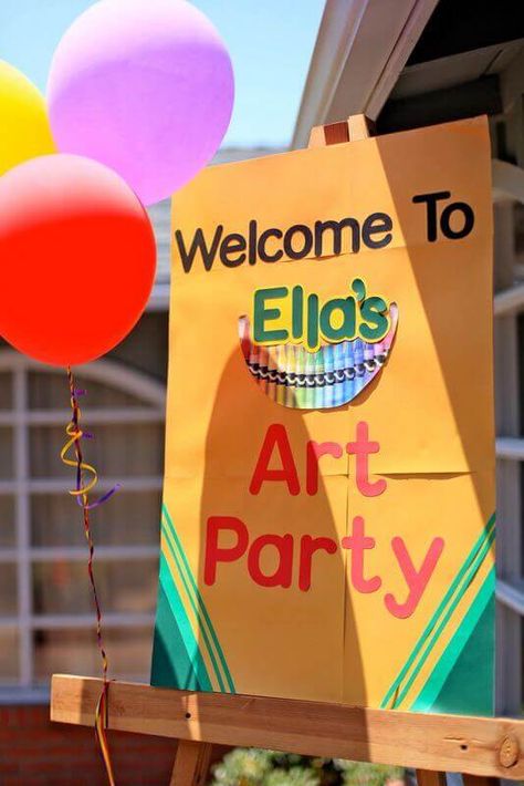 Crayola Birthday Party, Crayola Party, Artist Birthday Party, Kids Art Party, Crayon Party, Lila Party, Art Party Ideas, Art Themed Party, Artist Party