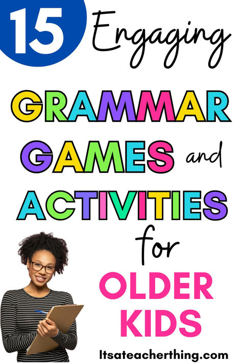 Boost your students' grammar skills with engaging grammar activities and grammar games designed for 3rd grade to 8th grade! Whether you’re teaching upper elementary or middle school, this blog post has fun and effective ways to make grammar review exciting. From hands-on games to printable grammar worksheets, these activities will keep your students motivated and learning. Add some fun to your lessons while reinforcing grammar concepts for kids in 3rd, 4th, 5th, 6th, 7th, and 8th grade! Ela Activities Middle School, Activities For Older Kids, Grammar Lesson Plans, Teaching 3rd Grade, Activities Middle School, Parts Of Speech Activities, Grammar Review, Grammar Games, Good Grammar