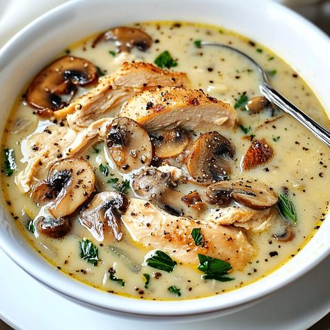 Rotisserie Chicken Mushroom Soup Easy Crockpot Soup With Chicken, Healthy Dinner Recipes Mushrooms, Best Chicken Soup Ever, Best Hearty Soups, Chicken Soup Ideas Healthy, Easy Soup With Chicken Broth, What To Do With Chicken Broth, Meal Soup Recipes, Easy Recipes Healthy Quick