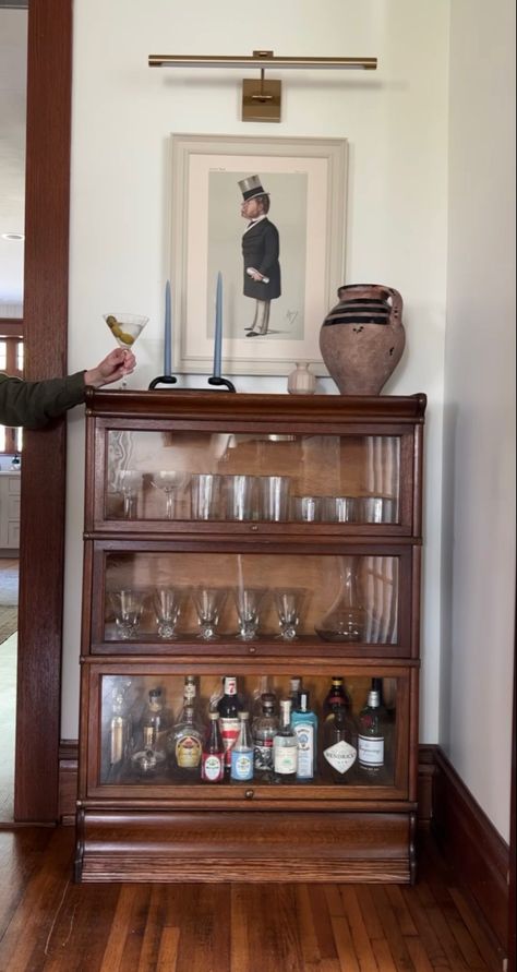 Stef on instagram Bookcase Bar, Barrister Bookcase, Cabinet Bar, Cocktail Cabinet, Stained Oak, Eclectic Home, Interior Inspo, My New Room, Dream Home Design