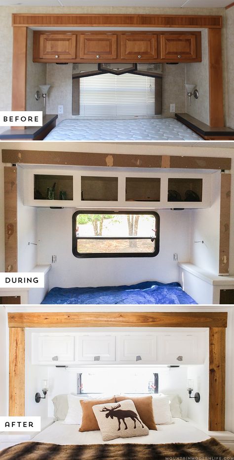 Looking for ways to add rustic character to your motorhome? Why not update the RV slide-out moulding? It's easier than you think! MountainModernLife.com Rv Remodeling, Rv Redo, Rv Interior Remodel, Camper Remodeling, Camper Redo, Camper Trailer Remodel, Trailer Decor, Camper Hacks, Camper Reno