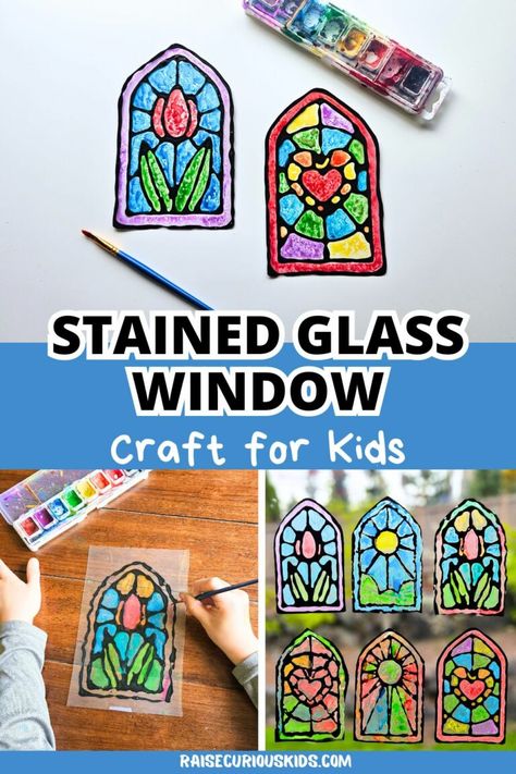 Stained Glass Window Craft for Kids - Raise Curious Kids Stained Glass Preschool Craft, Stained Glass Art Project For Kids, Diy Stained Glass Projects For Kids, 2025 Kids Craft, Stain Glass Art Project For Kids, Kids Stained Glass Window Craft, Stained Glass Kids Craft, 2025 Activities For Kids, Third Grade Crafts