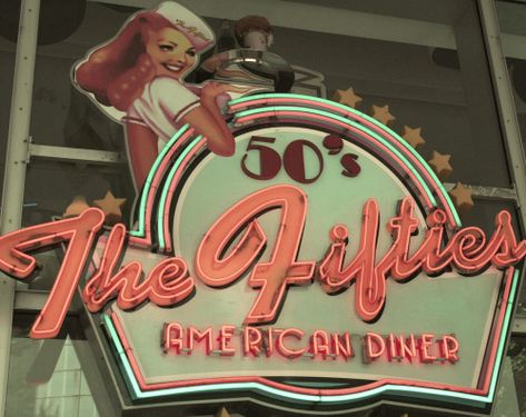 80s Diner, American Diners, 1950s Aesthetic, Vintage Americana Aesthetic, Diner Aesthetic, 50s Aesthetic, Diner Sign, Americana Aesthetic, 50s Diner