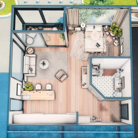 Summerrplays | Sims 4 builds | Balcony Apartment ✨️ I renovated 910 Medina Studios into a cozy one-bedroom, one-bathroom apartment with a balcony! ◾️ full build video… | Instagram 910 Medina Studios Floorplan, 910 Medina Studios Sims 4 Layout, Ts4 Apartment Layout, Sims 4 Studio Apartment Layout, Sims 4 910 Medina Studios, Sims Studio Apartment, Sims 4 Medina Studios, Studio Apartment Sims 4, Sims 4 Influencer Apartment