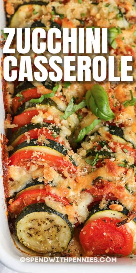 We can't get enough of this baked zucchini casserole. It's quick, simple and filled with zucchini, tomatoes and onions for a delicious vegetarian option! #spendwithpennies #zucchinicasserole #sidedish #vegetarian #summersquash Baked Zucchini Casserole, Casserole With Tomatoes, Zucchini Casserole Recipes, Vegetable Casserole Recipes, Best Zucchini, Seasoned Veggies, Zucchini Casserole, Baked Zucchini, Vegetable Casserole