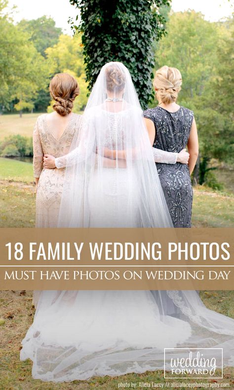 18 Must Have Family Wedding Photos. Devote a special time for family wedding photos, for example immediately after ceremony. Get some ideas for wonderful family photos. ❤ See more: http://www.weddingforward.com/family-wedding-photos/ #wedding #photos Past Family Members Wedding, Fun Family Wedding Photo Ideas, Must Have Family Wedding Photos, Parents Wedding Pictures At Wedding, Bridal Party Family Photos, No First Look Wedding Photo Ideas, Beach Wedding Photo Ideas With Family, Wedding Pic Poses, Family Photos For Wedding