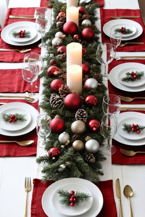 Create a high-end holiday table without breaking the bank! Discover clever DIY tricks, affordable swaps, and styling secrets that look expensive but cost little. Learn how to transform dollar store finds into elegant decor pieces. Perfect for savvy hosts! #BudgetDecor #ChristmasDIY #SaverStyle Christmas Dinner Table Settings Hosting, Christmas Dinner Table Ideas, Christmas Tablescapes Elegant, White Table Runners, Christmas Dinner Decorations, Christmas Table Setting Ideas, Dinner Table Settings, Christmas Dinner Table Settings, Dining Table Settings